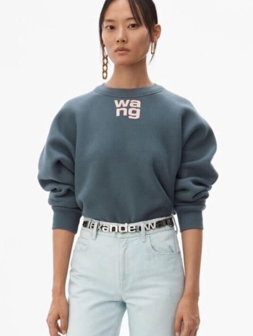 ALEXANDER WANG WASH AND GO LOGO SWEATSHIRT IN ASPHALT GREY